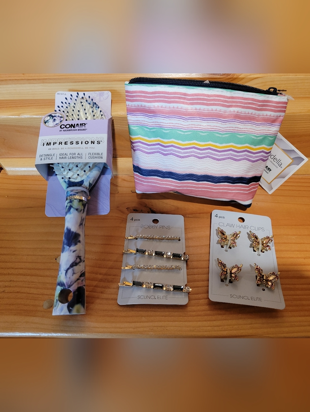 Conair Floral Hair Brush, Rinestone Baretts, Butterfly Clips Hair Accessories